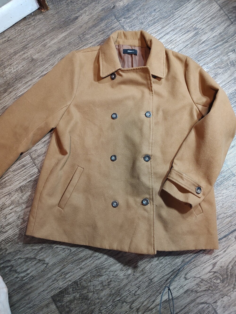Forever 21 Womens Double-Breasted Wool-Blend Peacoat - Camel Size L